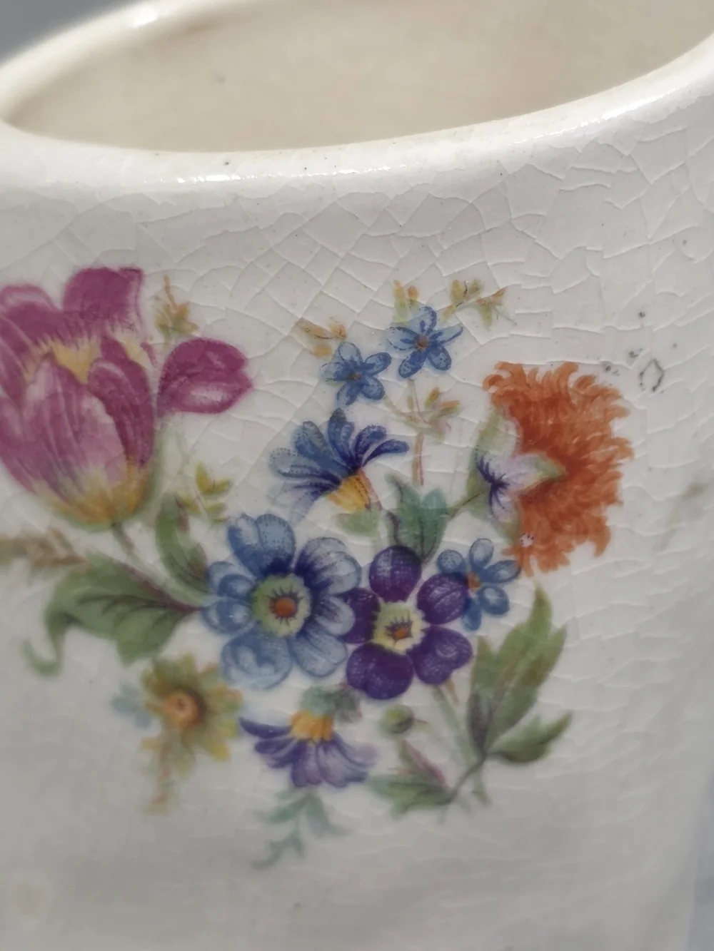 Vintage Ceramic Boot Vase Floral Crackle Glaze Cottagecore Decor